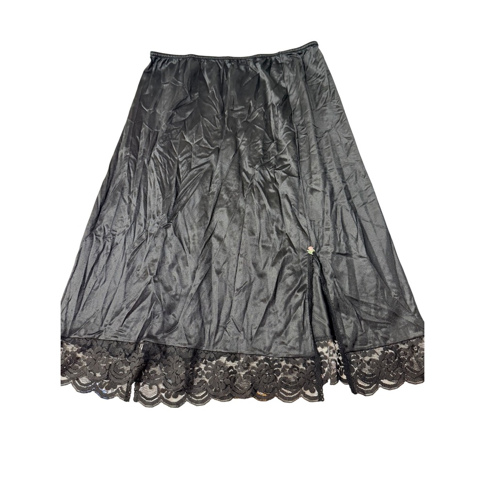 JCPenney Fantasia Vintage Black Lace Trim Half Slip Size L